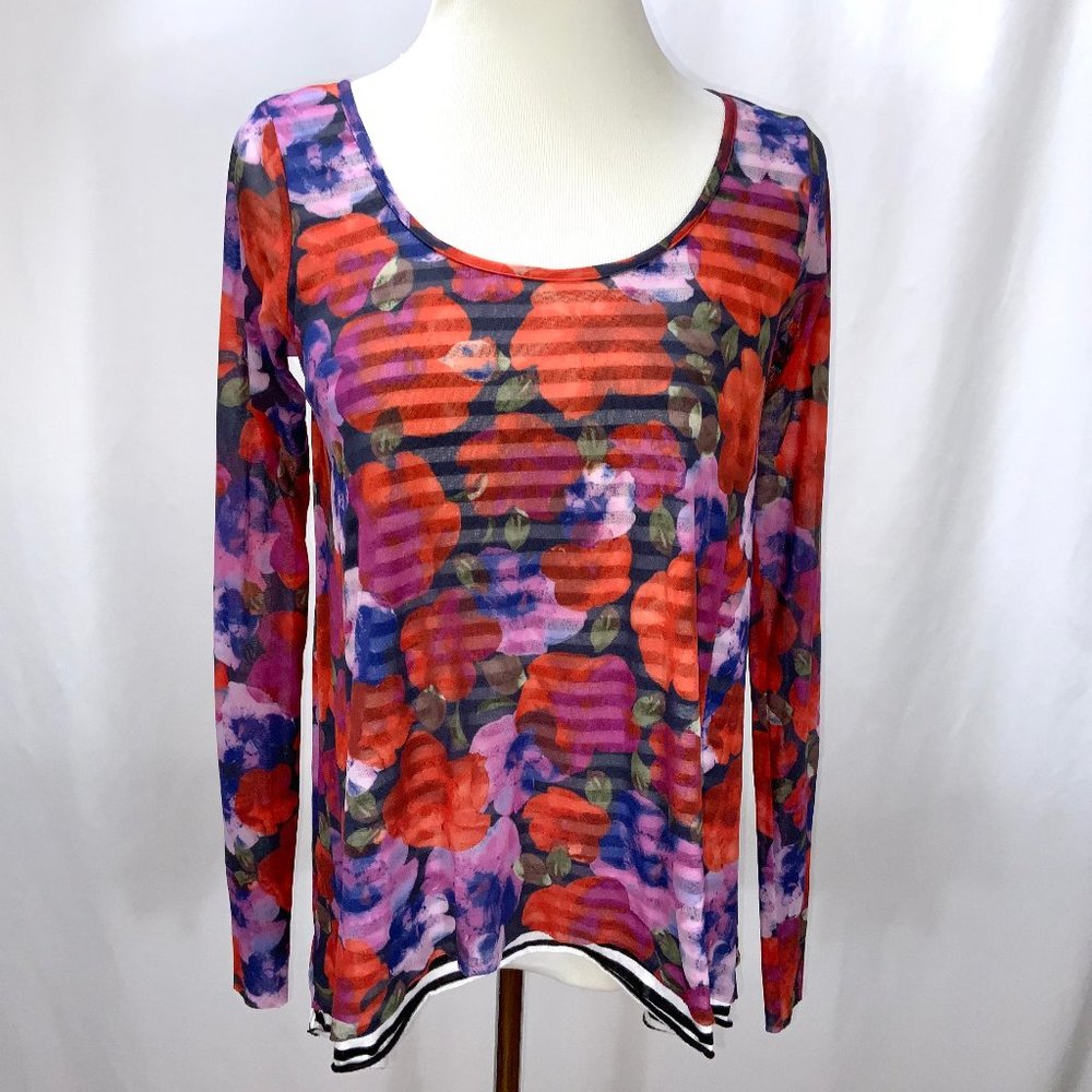 Anthropologie Weston Wear Floral + Stripes Layered Knit Top Size M Mesh